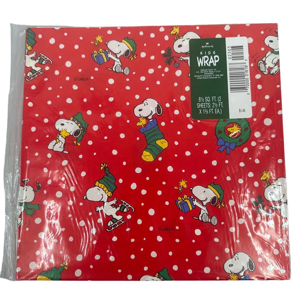 Peanuts Snoopy Hallmark Kids Gift Wrap Wrapping Paper 2 Sheets Sealed Vintage